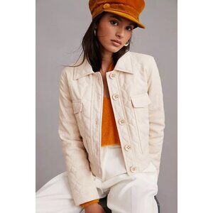 NWT Maeve Anthropologie Faux Vegan Leather Quilted Button Front Jacket Size 0
